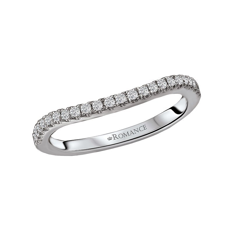 Orbelle Curved Wedding Band 14K White Gold with Round Faceted Diamonds