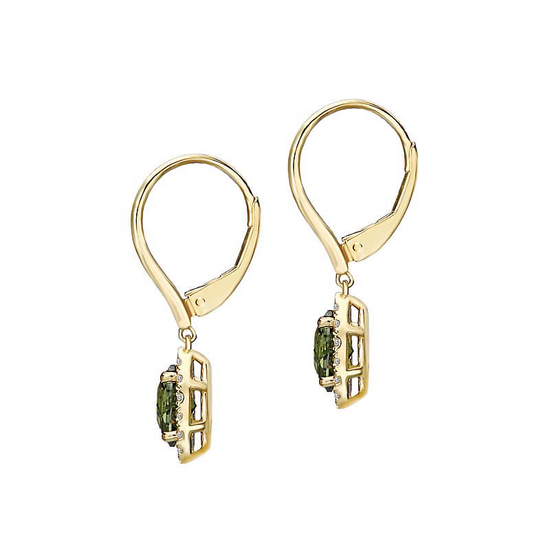 Luxora 14K Yellow Gold Peridot and Diamond Oval Dangle Earrings
