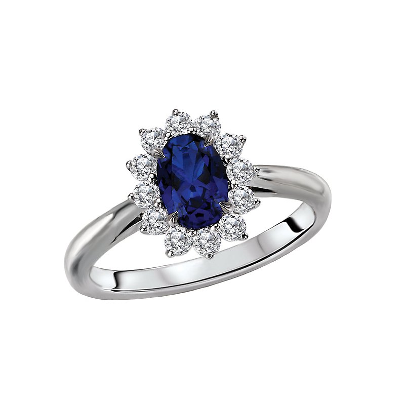 Luxora Sapphire and Diamond Halo Ring in 14K White Gold