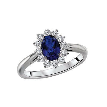 Luxora Sapphire and Diamond Halo Ring in 14K White Gold