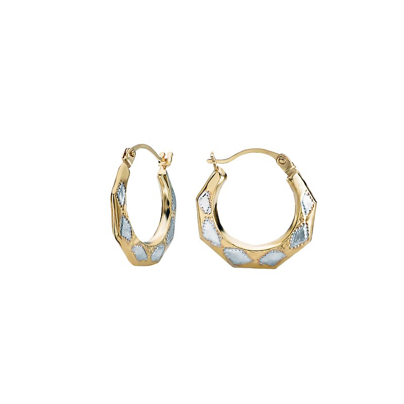 Luxora Octagon Shaped Hoop Earrings in 14kt Yellow and White Gold