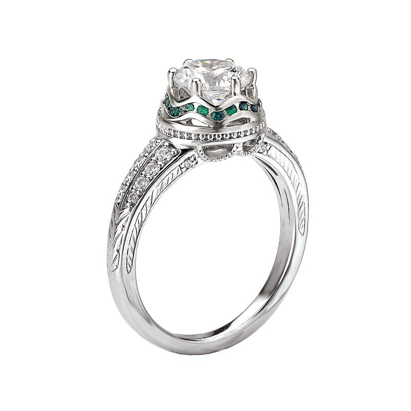 Vintage 18K White Gold Tsavorite and Diamond Semi-Mount Ring