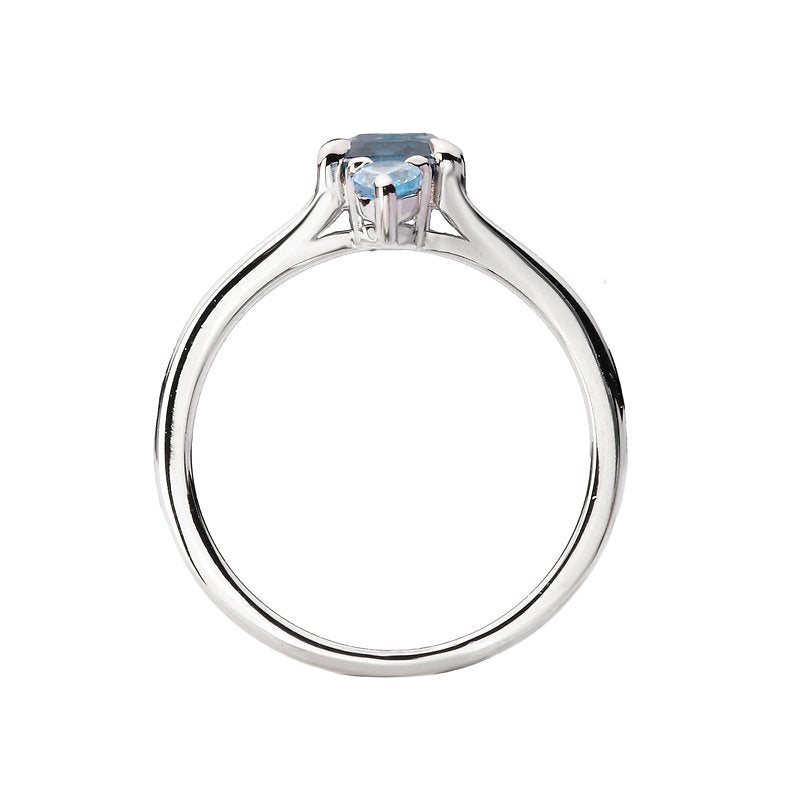 Luxora 14K White Gold Ladies Fashion Ring with Pear and Cushion Shaped Light Blue Topaz