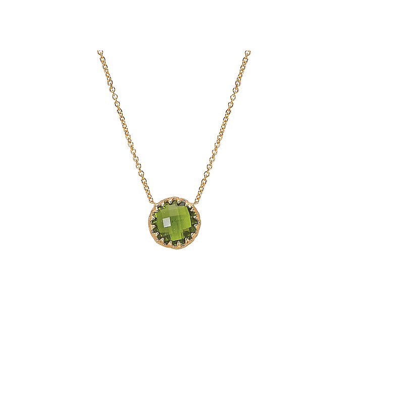 Luxora Green Quartz Halo Necklace in 14K Yellow Gold