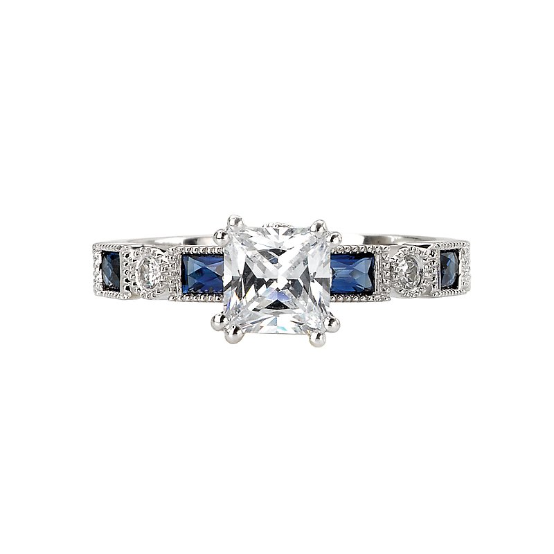 Orbelle Lab Grown Diamond Sapphire and Diamond Semi-Mount Ring in 14K White Gold