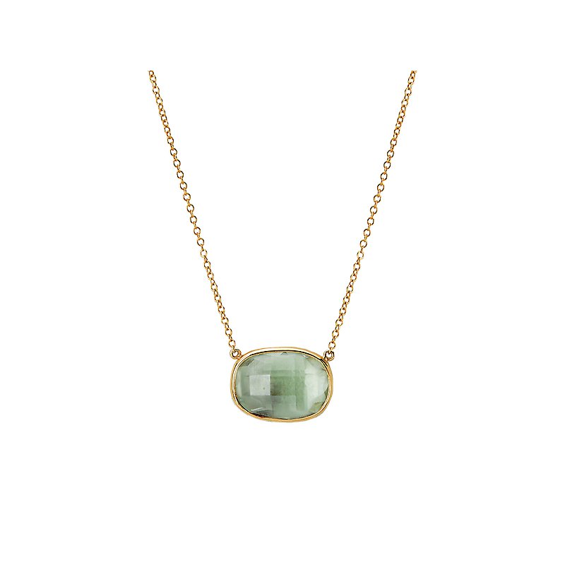 Luxora Green Amethyst Oval Necklace in 14K Yellow Gold