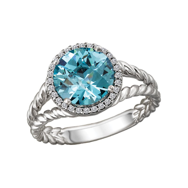 Luxora 14K White Gold Halo Blue Topaz Fashion Ring with Diamond Accents