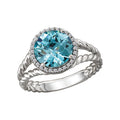 Luxora 14K White Gold Halo Blue Topaz Fashion Ring with Diamond Accents