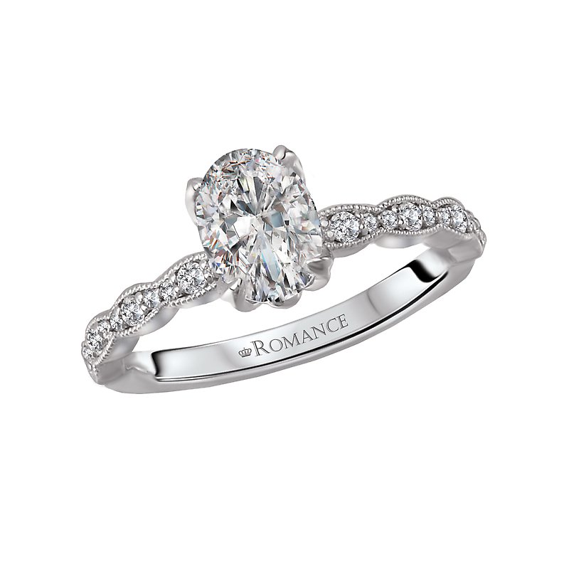 Bandora 14K White Gold Semi-Mount Diamond Ring for Oval Center Stone
