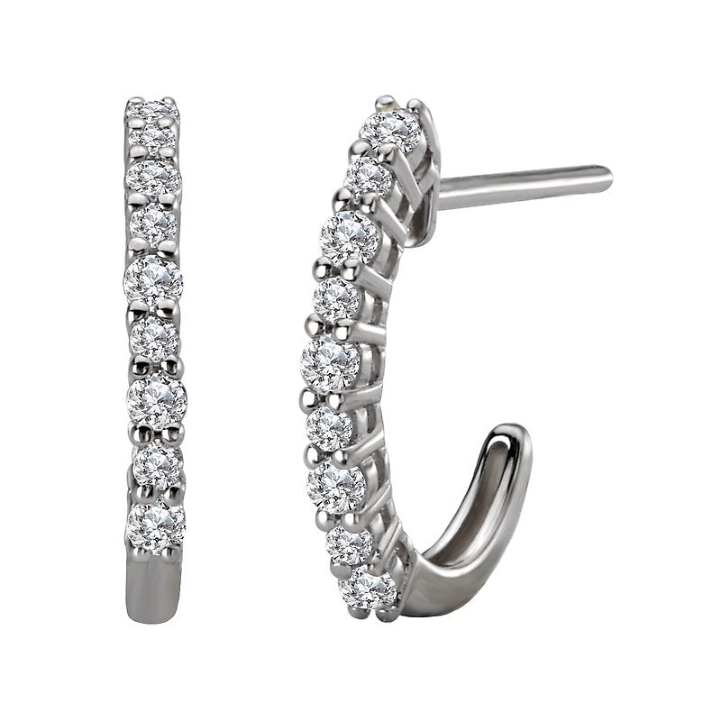 Luxora 14K White Gold Diamond Half Hoop Earrings