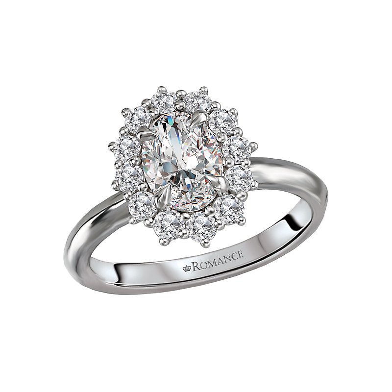 Orbelle Halo Semi-Mount Diamond Ring | 14K White Gold Oval 7x5mm