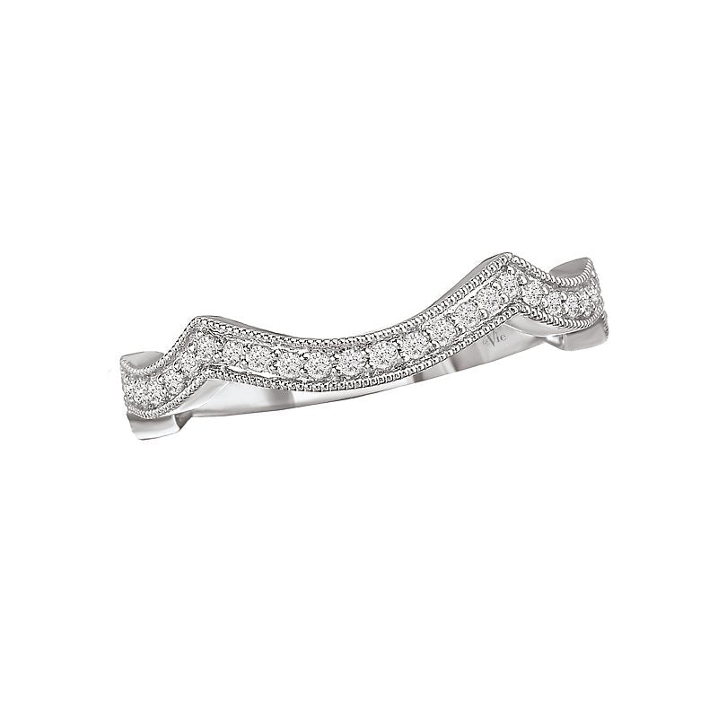 Glemera Curved Nesting Wedding Band in 14K White Gold with Milgrain Detail and 1/5 Carat Diamonds