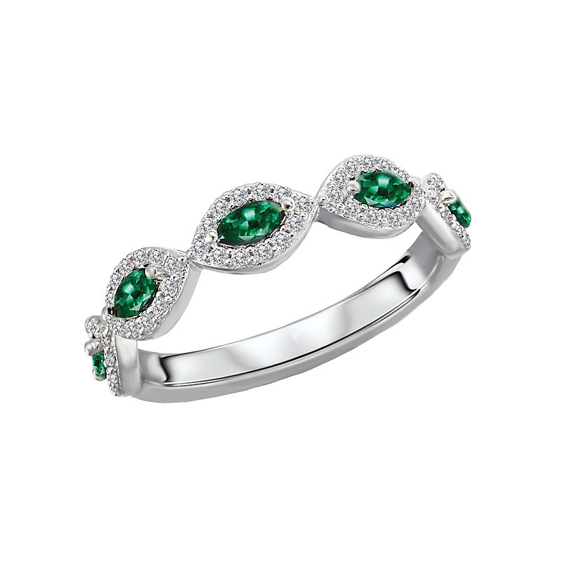 Luxora Marquise Tsavorite and Diamond Fashion Ring in 14K White Gold