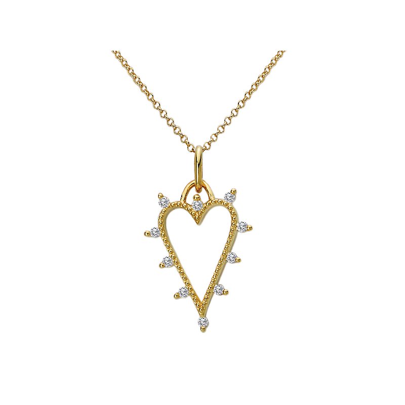 Luxora 14K Yellow Gold Heart Pendant with 10 Round Diamond Adornments