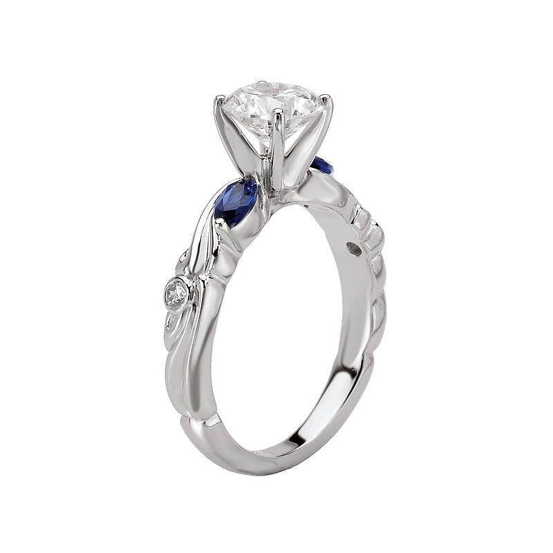 Glemera Bandora Sapphire and Diamond Engagement Semi-Mount Ring in 14K White Gold