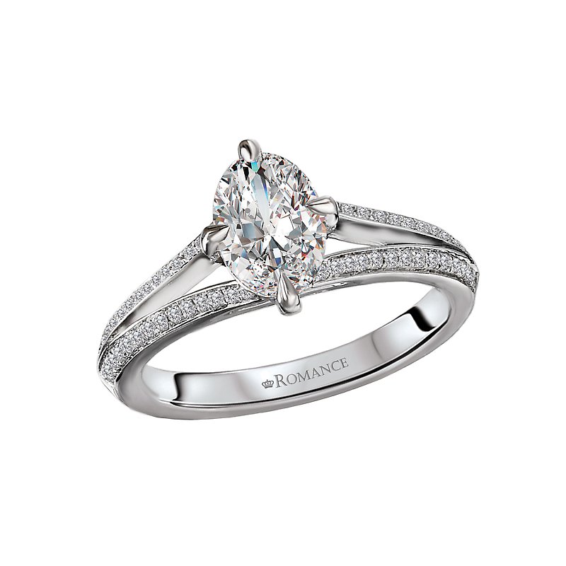 Bandora 14K White Gold Oval Diamond Engagement Ring Semi-Mount