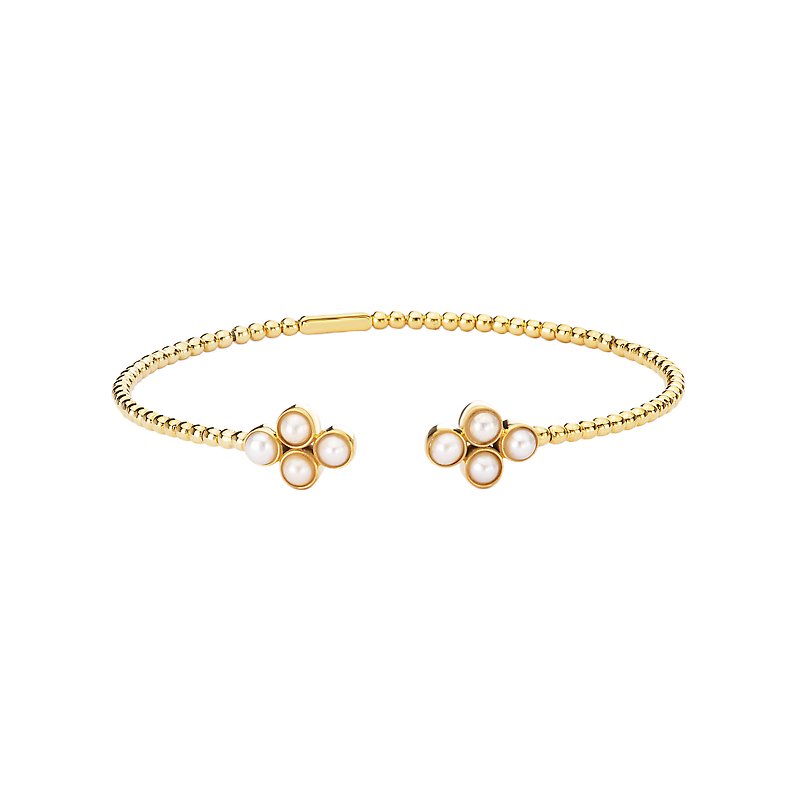 Luxora Pearl Cuff Bracelet - 14K Yellow Gold Floral Design with Fresh Water Pearls