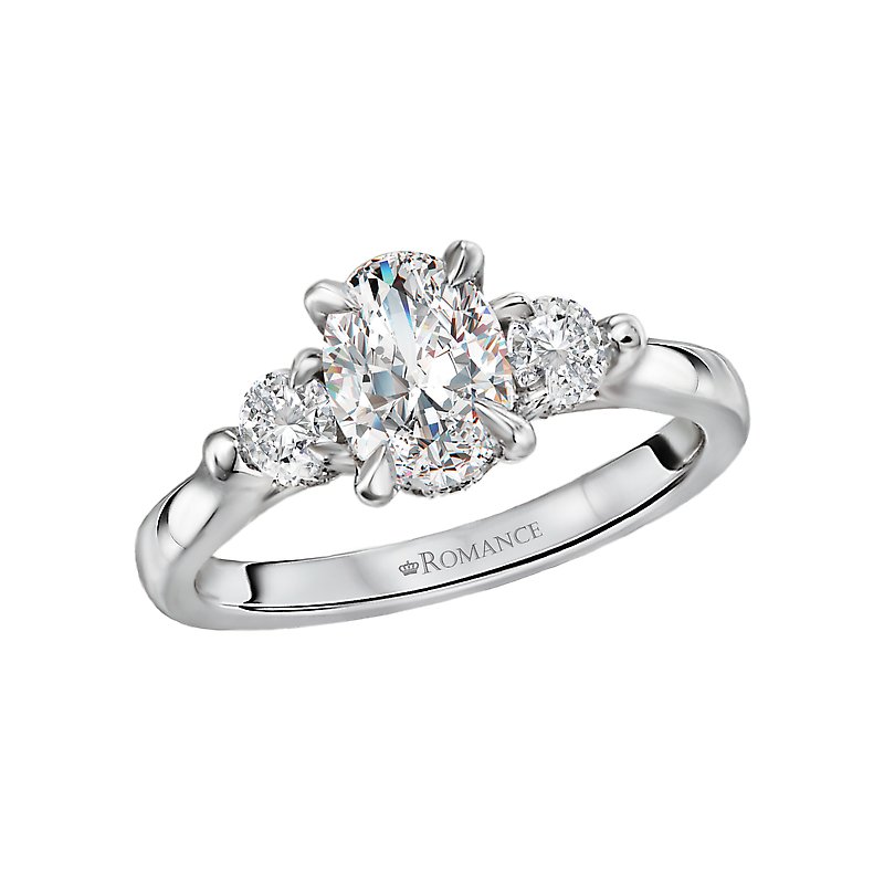 Orbelle 3-Stone Oval Diamond Semi-Mount Engagement Ring in 14K White Gold