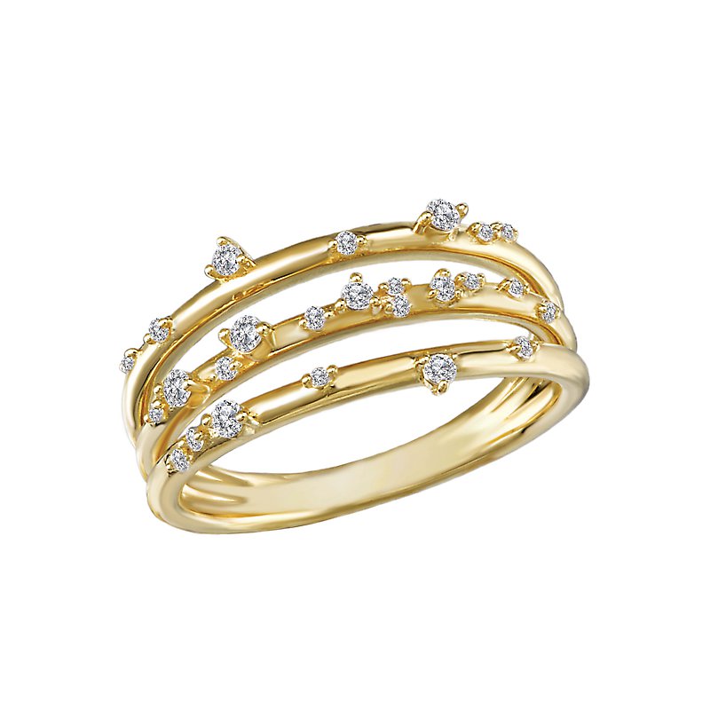 Luxora 14K Yellow Gold Ladies Fashion Diamond Ring - Round Cut White Diamonds (D 1/5 carat total weight)
