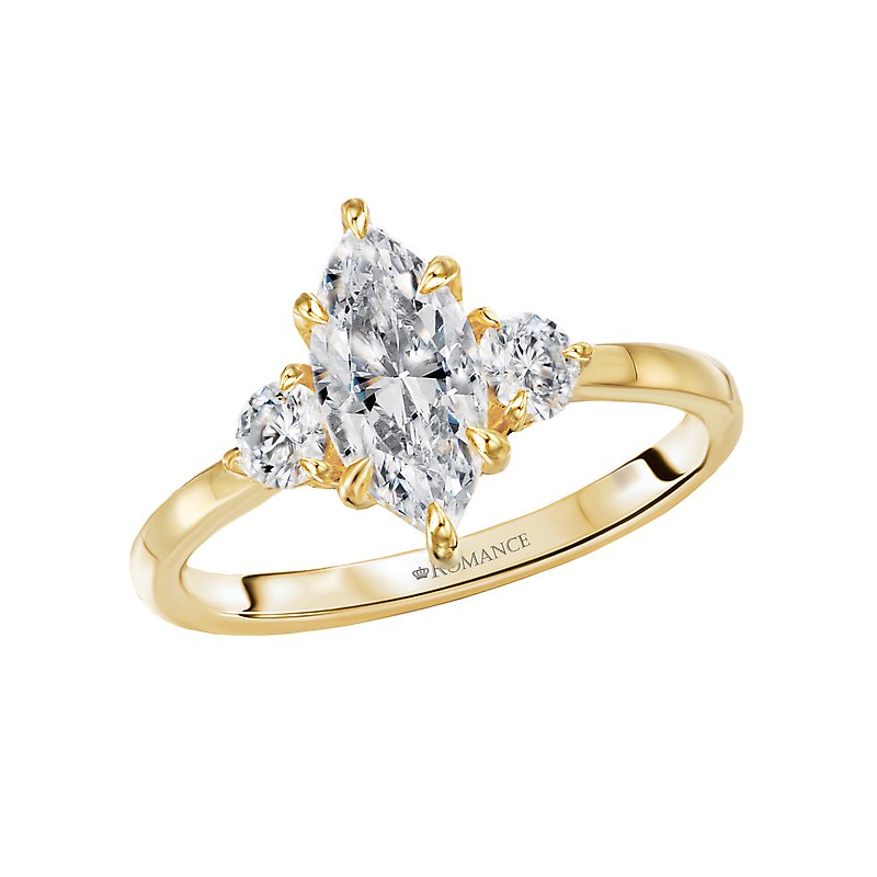 Orbelle Lab Grown 3-Stone Semi-Mount Diamond Engagement Ring in 14K Yellow Gold