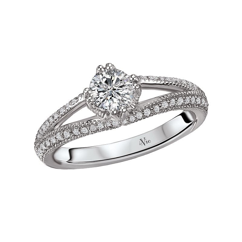 Glemera Petite Split Shank Diamond Engagement Ring in 14K White Gold