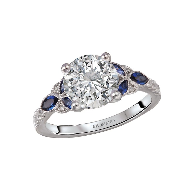 Orbelle Diamond and Sapphire Semi-Mount Engagement Ring in 14K White Gold