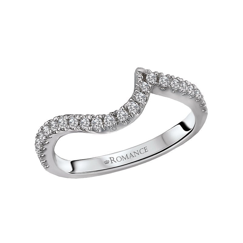 Orbelle Curved Wedding Band 18K White Gold with Round Diamond - Nesting Style