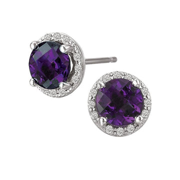 Luxora Amethyst and Diamond Halo Earrings in 14K White Gold