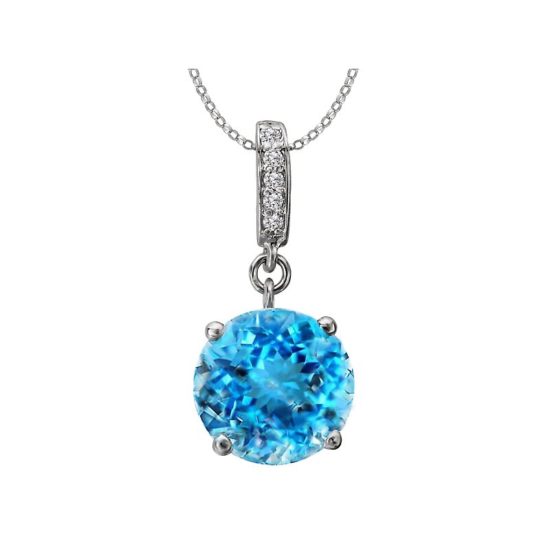 Luxora 14K White Gold Swiss Blue Topaz Diamond Pendant