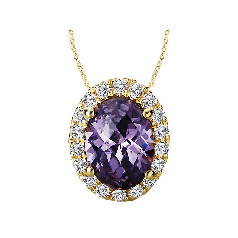 Luxora Oval Amethyst Gemstone and Diamond Pendant in 14K White Gold