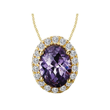 Luxora Oval Amethyst Gemstone and Diamond Pendant in 14K White Gold