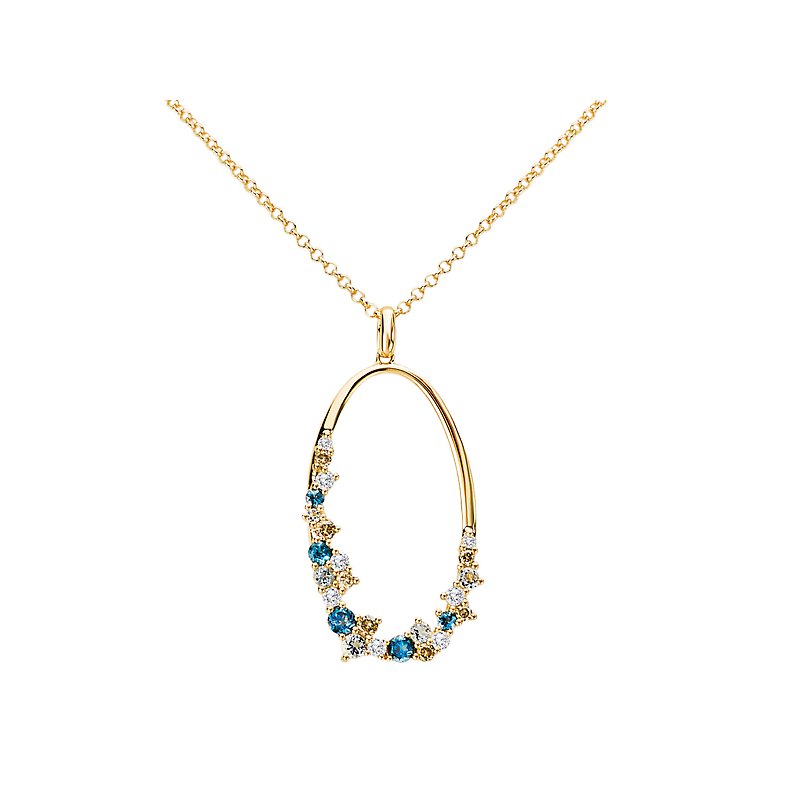 Luxora Oval Diamond and Gemstone Pendant - 14K Gold with White and Brown Diamonds, Aquamarine, and London Blue Topaz