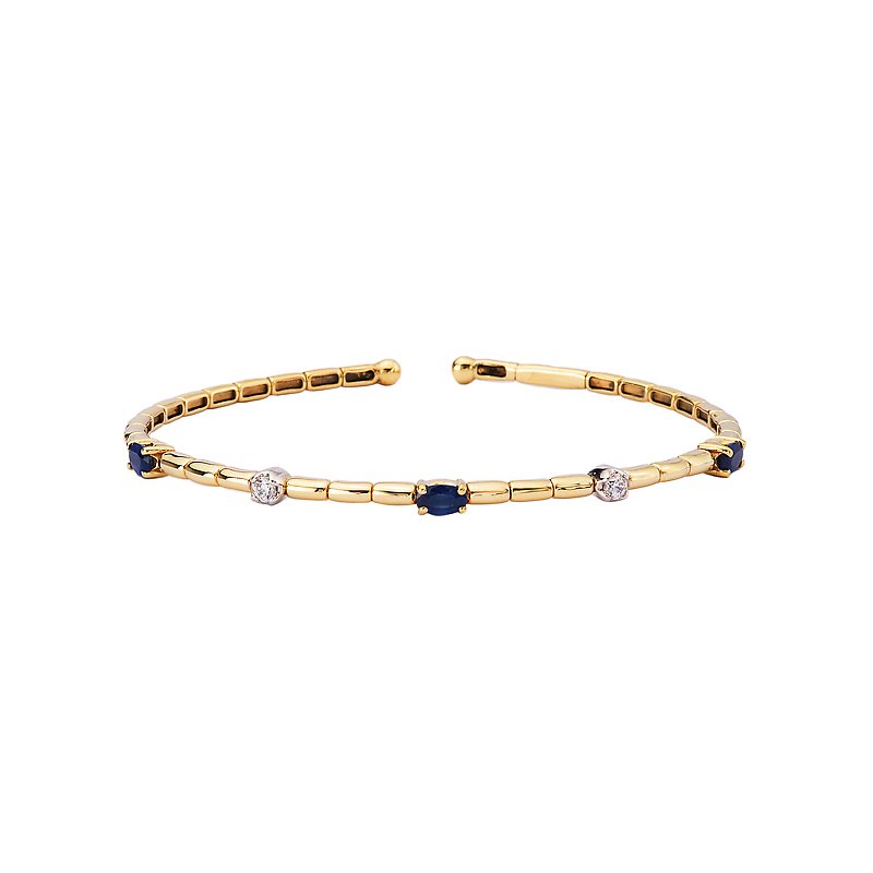 Luxora Diamond and Sapphire Cuff Bracelet | 14kt Yellow Gold Fashion Jewelry