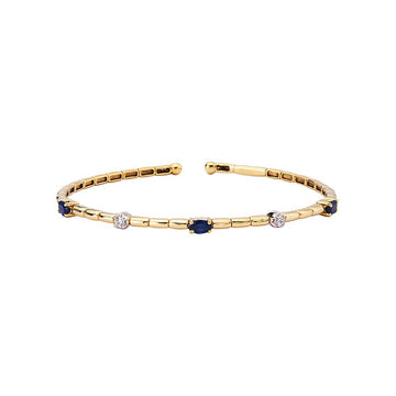 Luxora Diamond and Sapphire Cuff Bracelet | 14kt Yellow Gold Fashion Jewelry