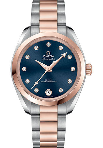 Omega Seamaster Aqua Terra 150M Co-Axial Master Chronometer Watch - 34 mm Steel And Sedna Gold Case - Glossy Ocean-Blue Diamond Dial - 220.20.34.20.53.001