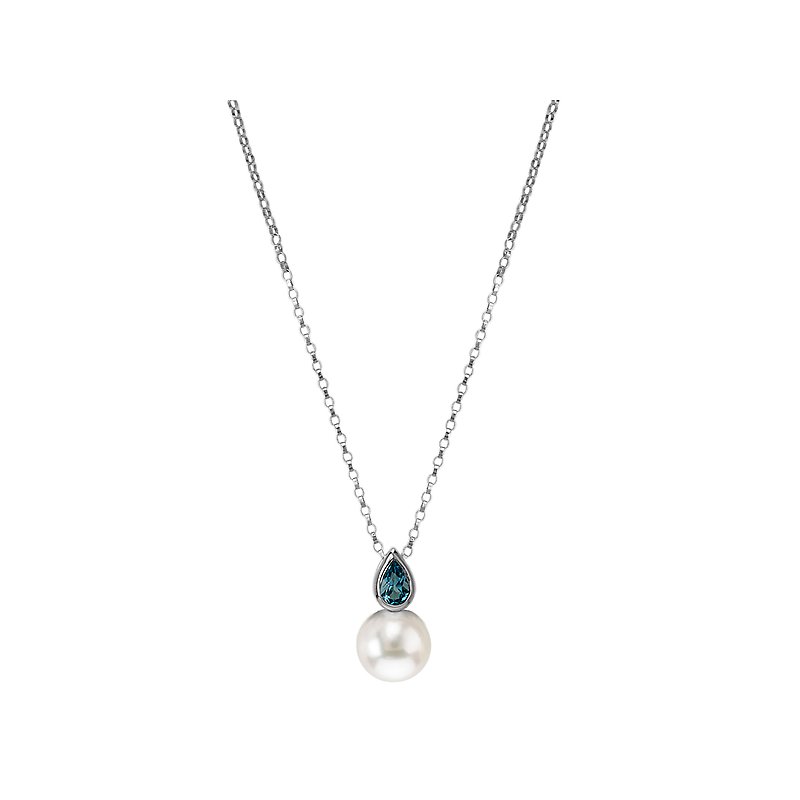 Luxora 14kt Pearl and Blue Topaz Necklace - Adjustable Rollo Chain