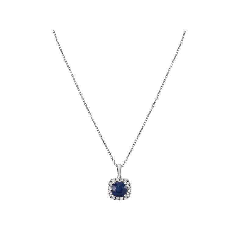 Luxora Sapphire and Diamond Fashion Necklace | 14K White Gold Pendant