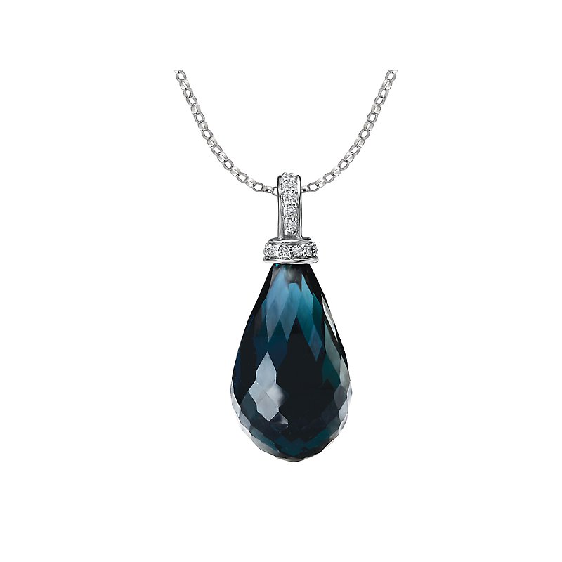 Luxora London Blue Topaz Briolette Necklace in 14K White Gold with Diamond Accent