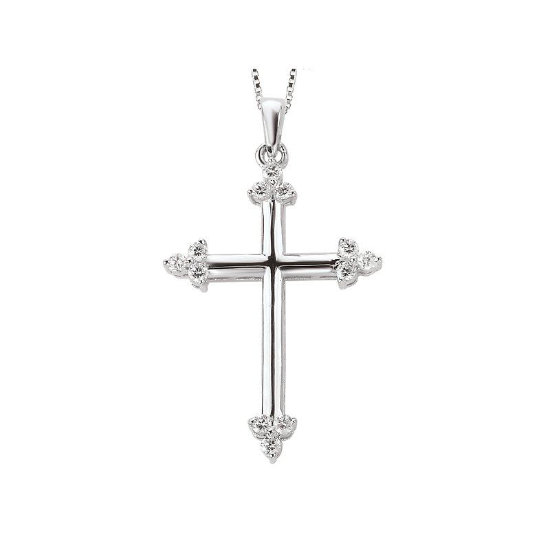 Aurenza Classics 14K White Gold Luxora Cross Pendant with 0.18ctw Diamond Cluster