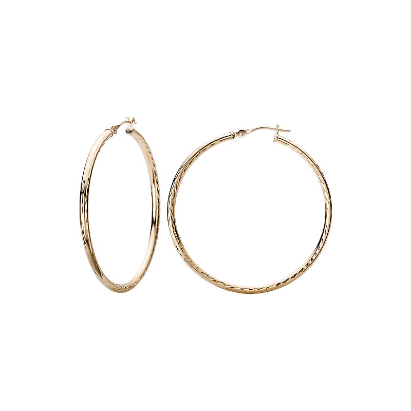 Luxora 14K Yellow Gold Diamond Cut Fashion Hoop Earrings 40x2mm
