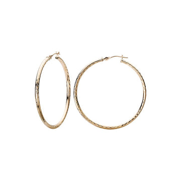 Luxora 14K Yellow Gold Diamond Cut Fashion Hoop Earrings 40x2mm
