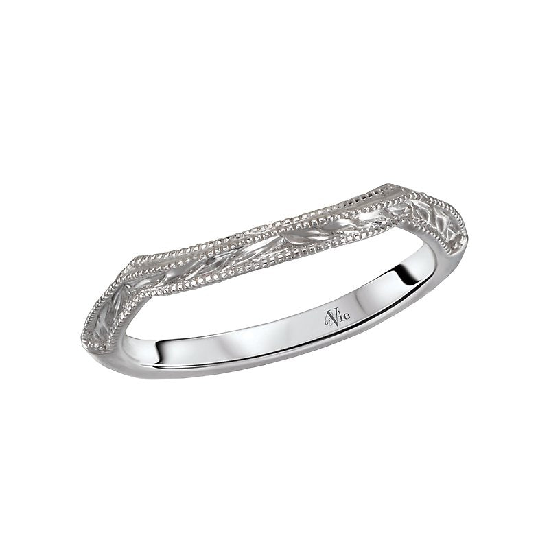 Glemera Curved Wedding Band in 14K White Gold with Milgrain Detail