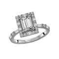 14K White Gold Halo Diamond Engagement Ring Semi-Mount for 7x5mm Emerald Cut