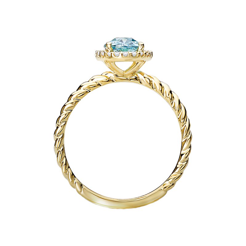 Luxora 14K Yellow Gold Oval Swiss Blue Topaz Halo Ring with Diamond Accents