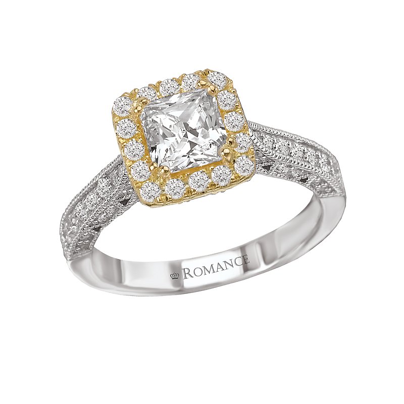 Orbelle Two Tone Diamond Ring Semi-Mount for 5.5mm Princess Cut Stone