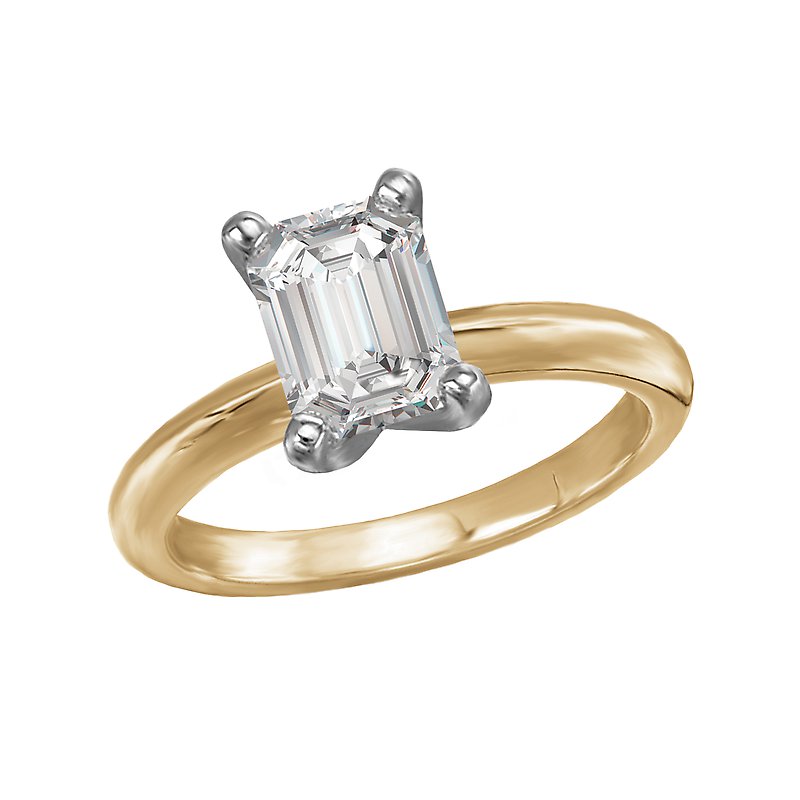 Glemera Solitaire Semi-Mount Diamond Engagement Ring - 14K Yellow Gold Emerald Shape 1.5 Carat