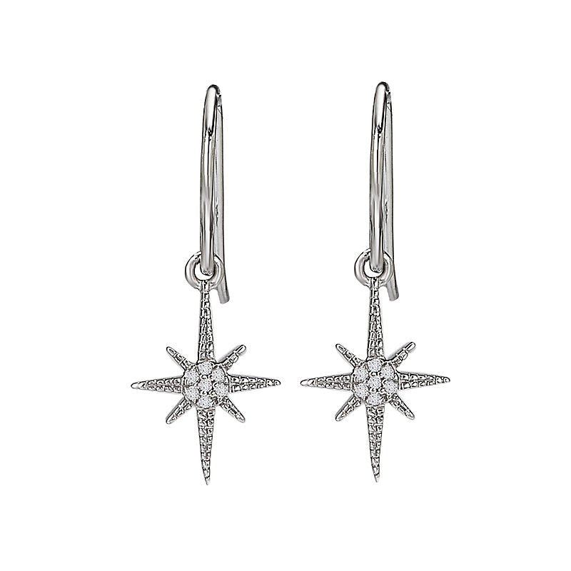 Luxora 14K White Gold Diamond Northern Star Dangle Earrings