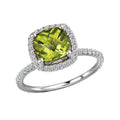 Luxora Halo Peridot Ring in 14K White Gold with Diamond Halo (D.1/4 CTW)