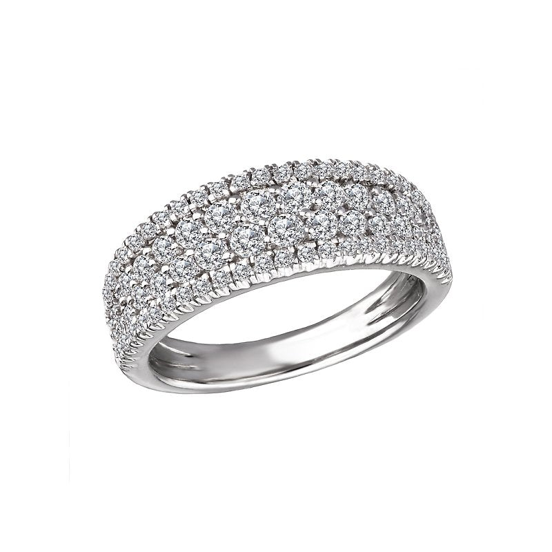 Luxora Four Row Diamond Fashion Ring - 14K White Gold, Round Cut, 1ctw, Size 7