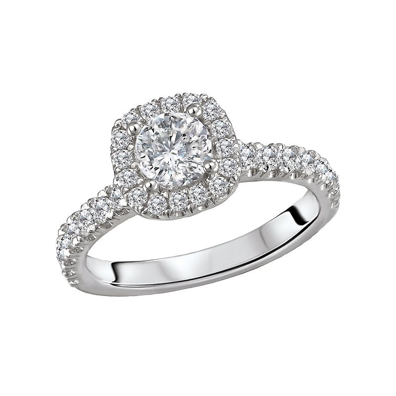 Glemera Halo Semi-Mount Engagement Ring in 14K White Gold with Diamond Accents